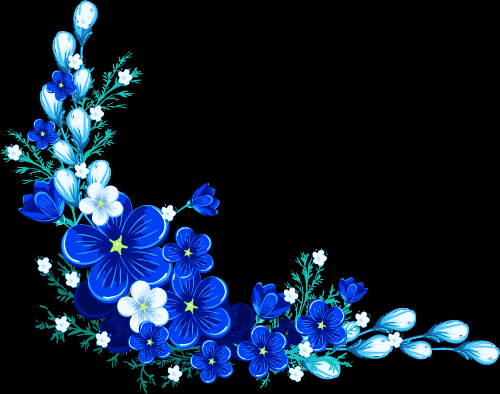 Blue_ Floral_ Corner_ Design PNG