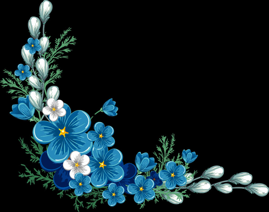 Blue Floral Corner Design PNG