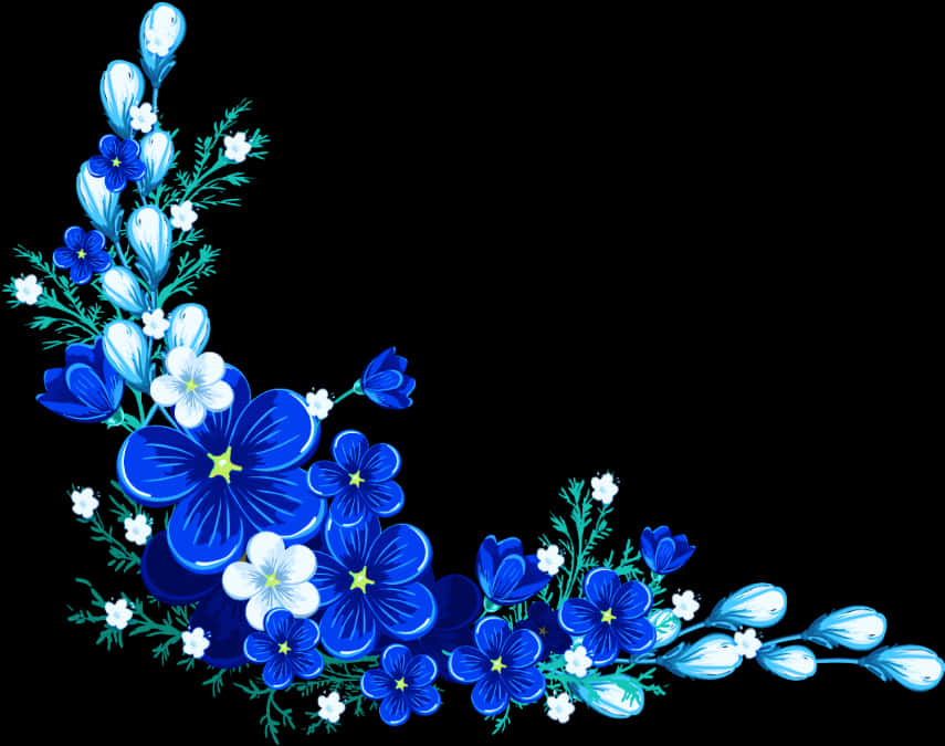 Blue Floral Corner Design PNG