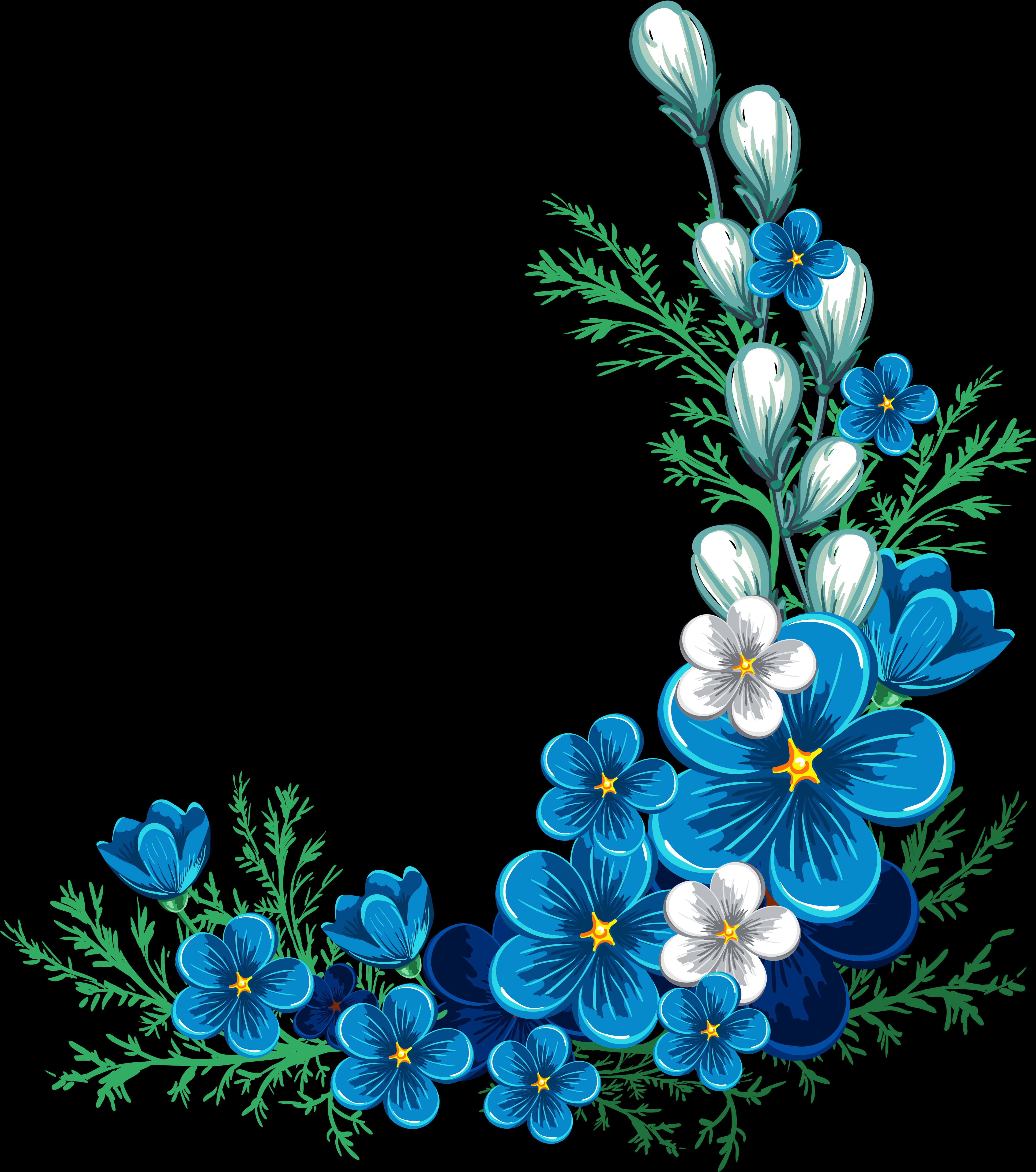 Blue_ Floral_ Corner_ Design PNG