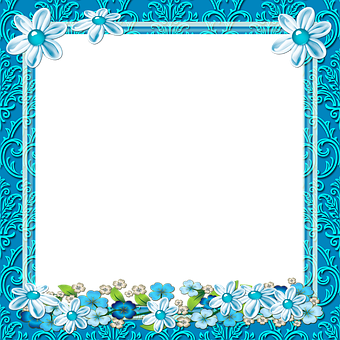 Blue Floral Decorative Frame PNG