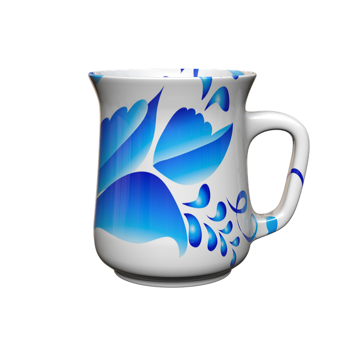 Blue Floral Design Ceramic Mug PNG