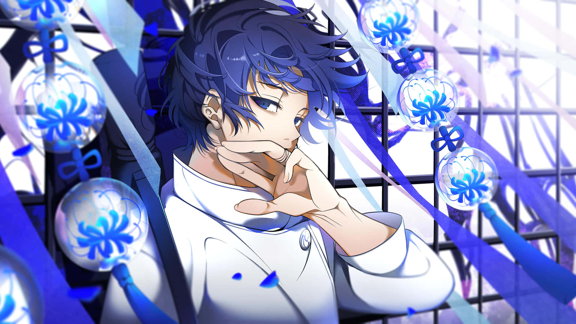 Blue Floral Fantasy Anime Artwork Wallpaper
