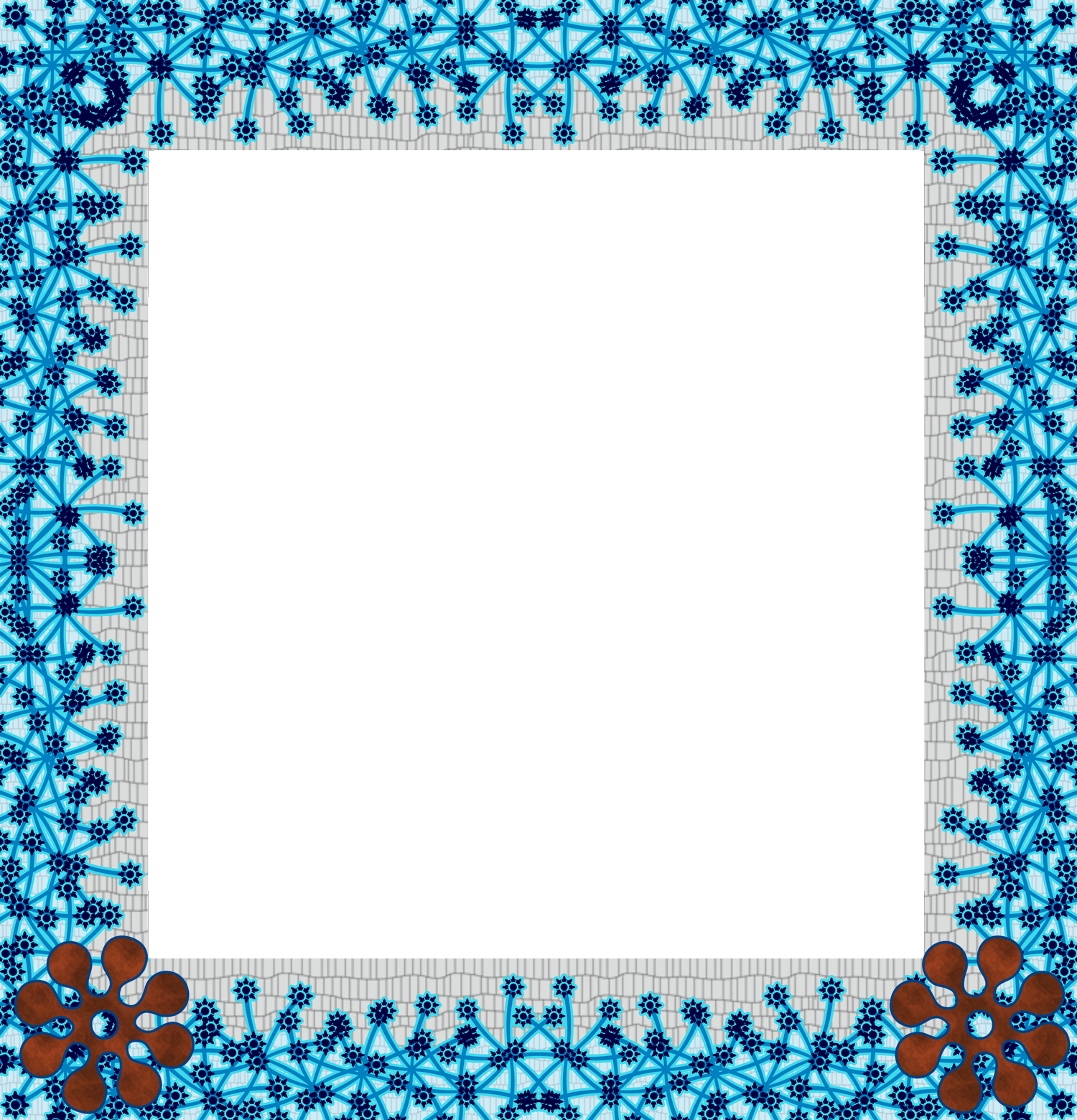 Blue Floral Frame Design PNG