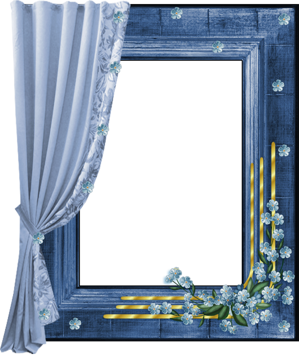 Blue Floral Framewith Curtainand Candles PNG