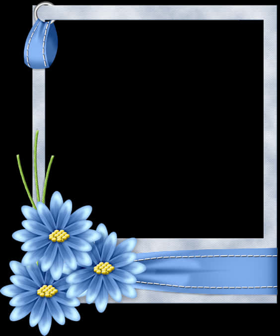 Blue Floral Framewith Ribbon PNG