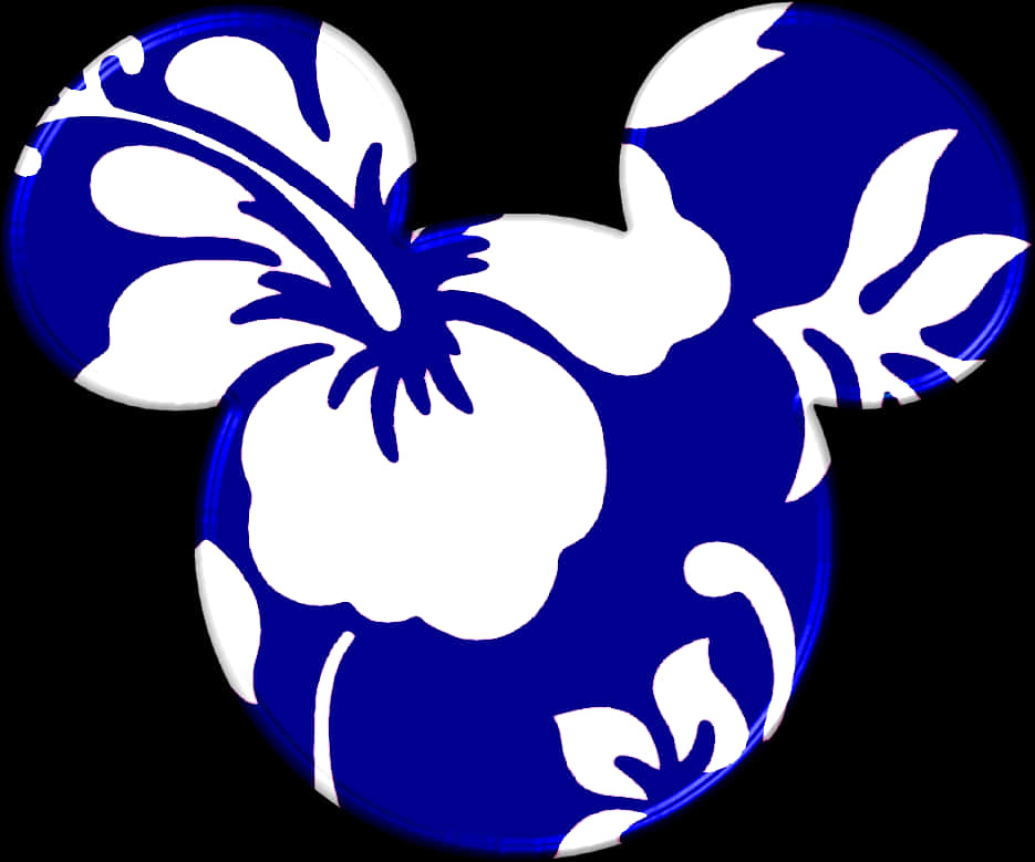 Blue Floral Mickey Mouse Design PNG
