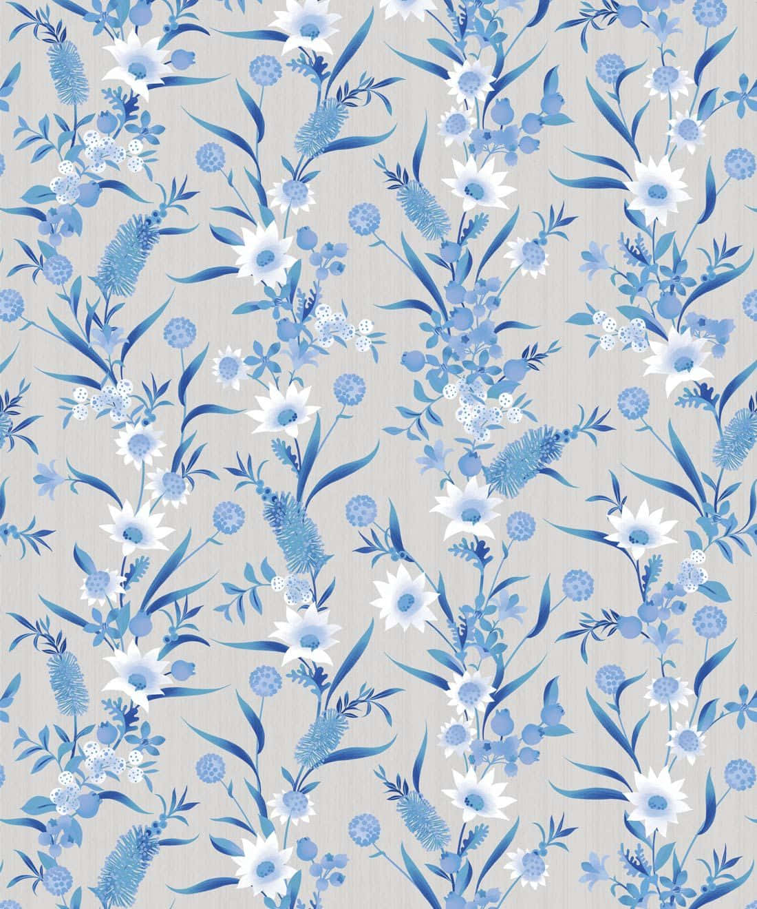 Blue Floral Pattern Neutral Background Wallpaper