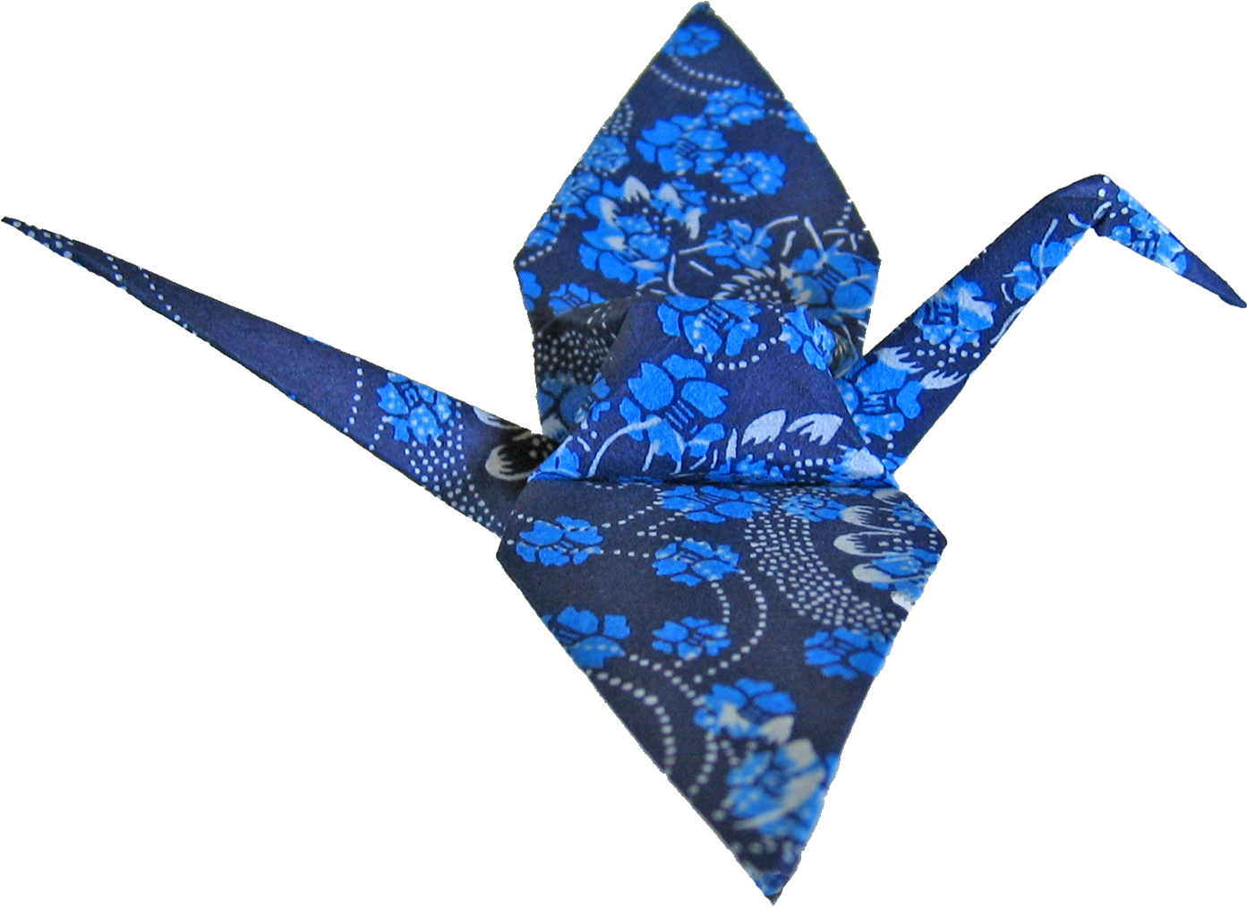 Blue Floral Pattern Origami Crane PNG