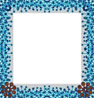 Blue Floral Pixel Art Frame PNG