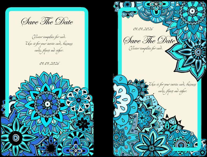 Blue Floral Save The Date Card Design PNG