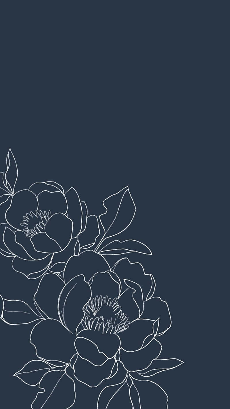 Blue Floral Sketch Art Wallpaper