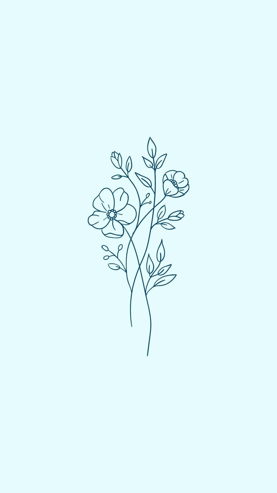 Blue Floral Sketch Art Wallpaper