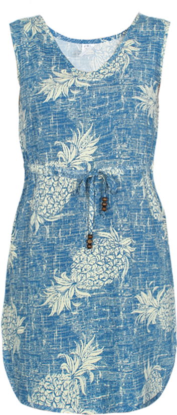 Blue Floral Sleeveless Dress Shirt PNG