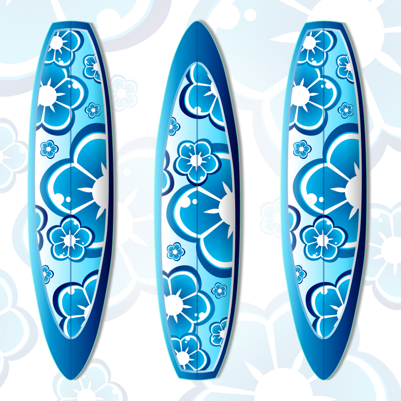 Blue Floral Surfboards Design PNG