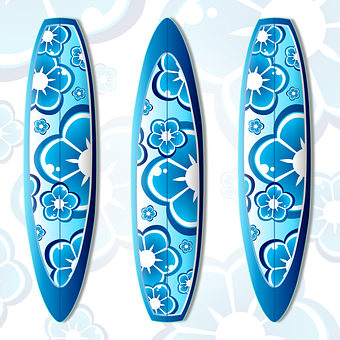 Blue Floral Surfboards Vector PNG