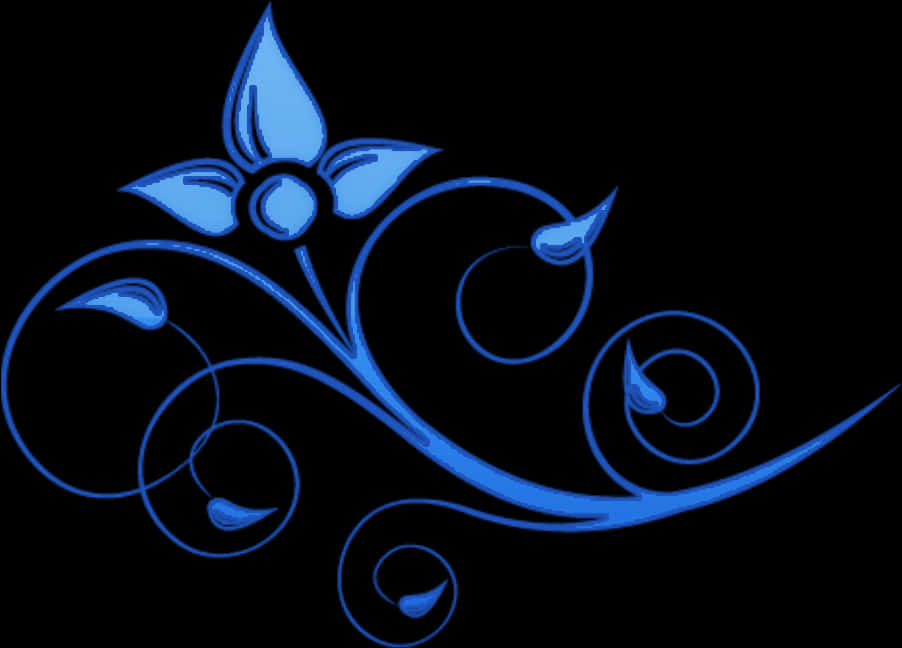 Blue Floral Swirl Design PNG