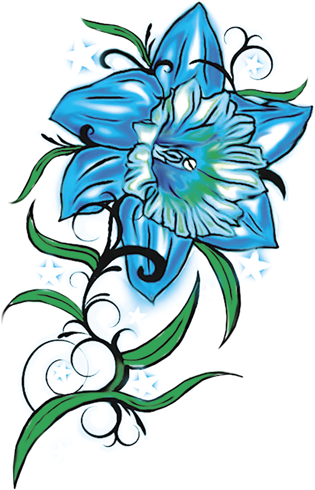 Blue Floral Tattoo Design PNG