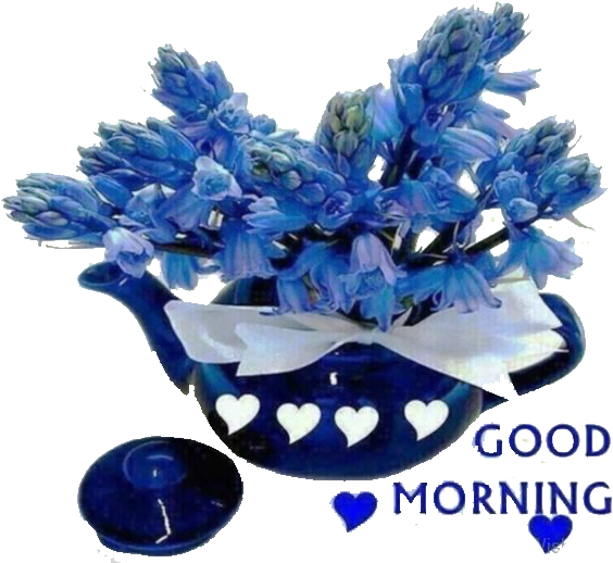 Blue Floral Teapot Good Morning PNG