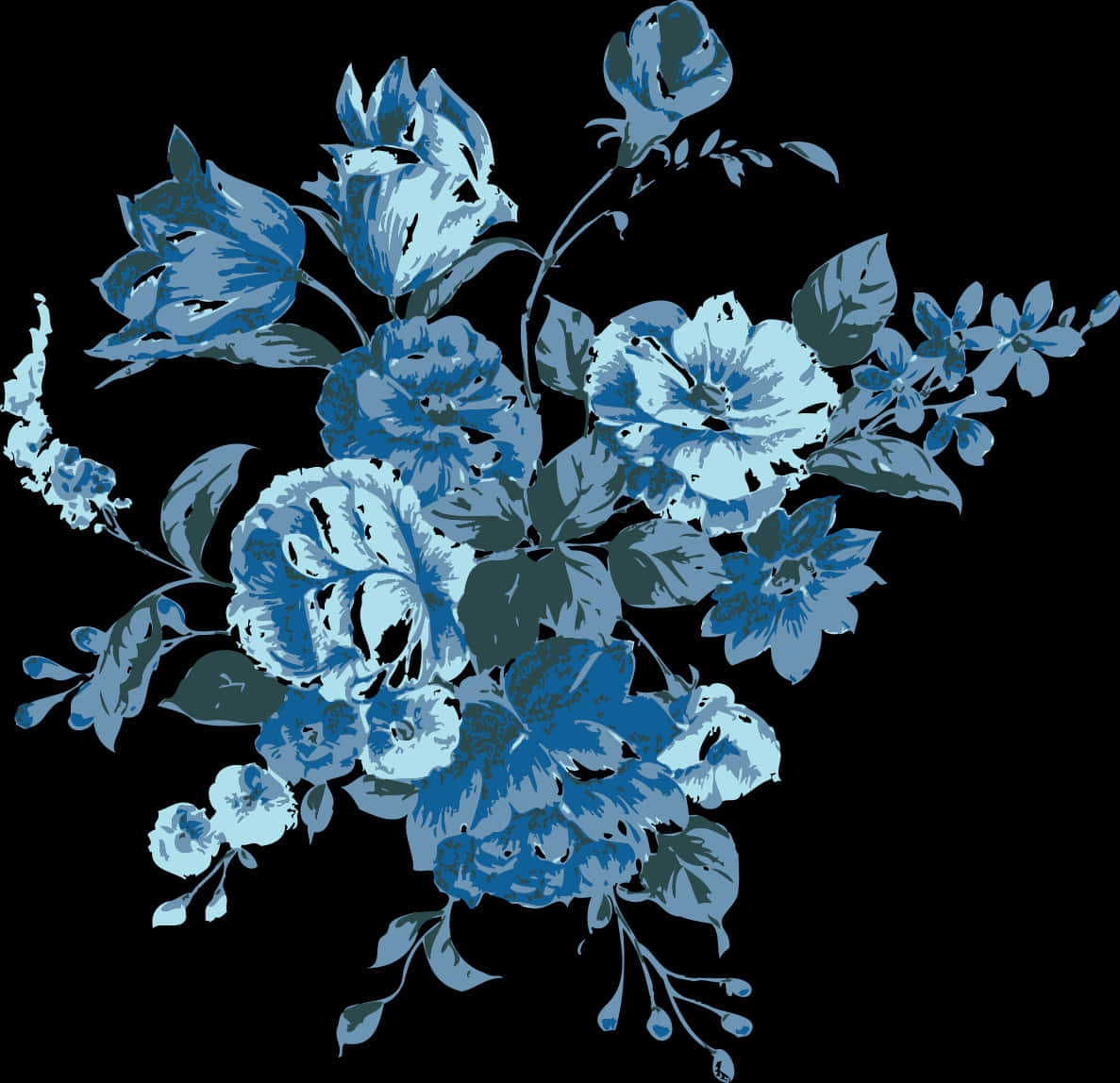 Blue Floral Vector Illustration PNG
