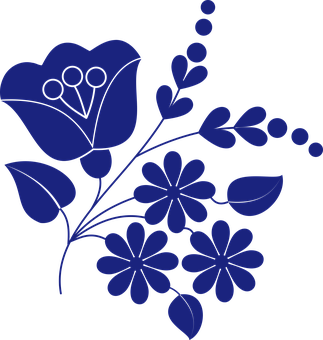 Blue Floral Vector Illustration PNG