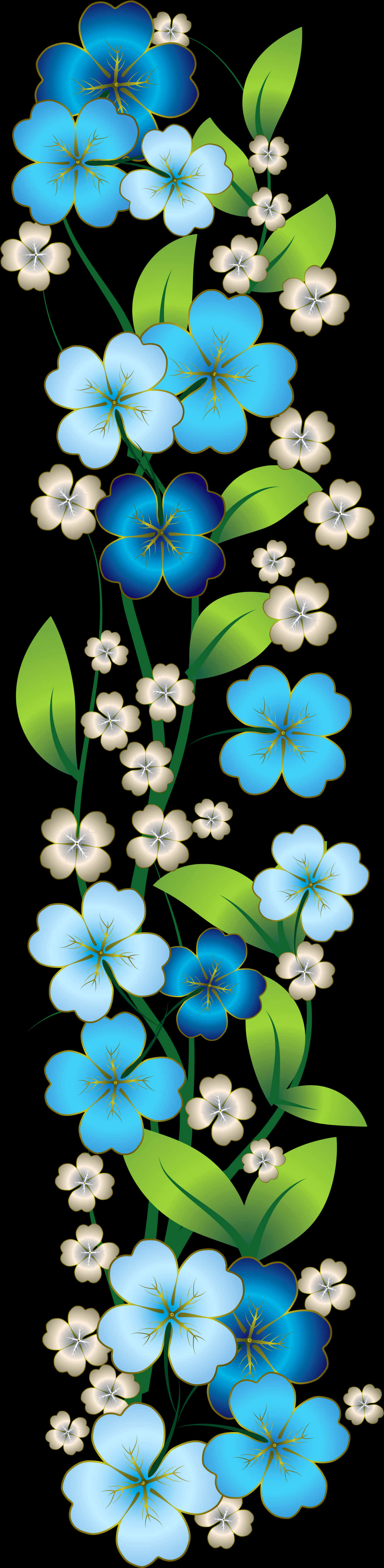 Blue_ Floral_ Vertical_ Border_ Design PNG