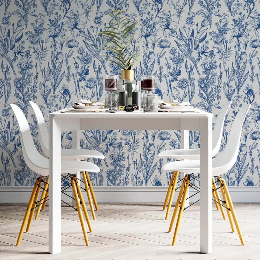 Blue Floral Wallpaper Dining Area.jpg Wallpaper