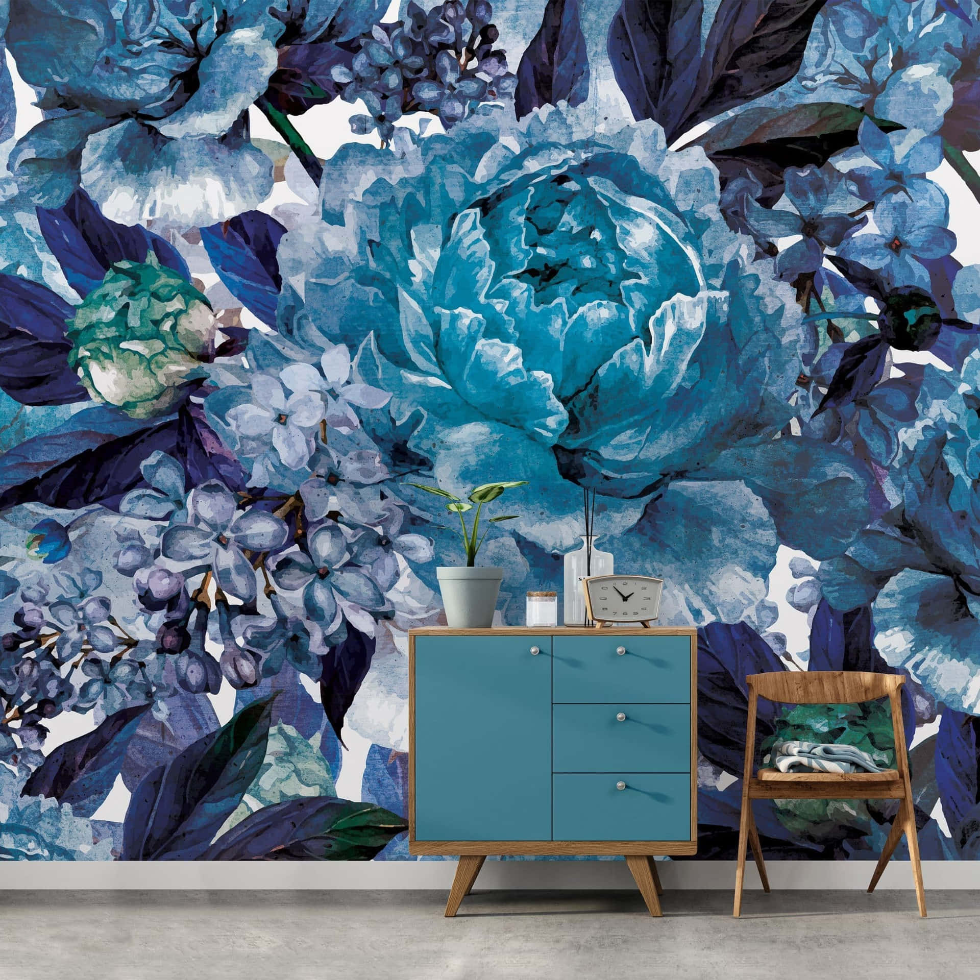 Blue Floral Wallpaper Interior Design Wallpaper