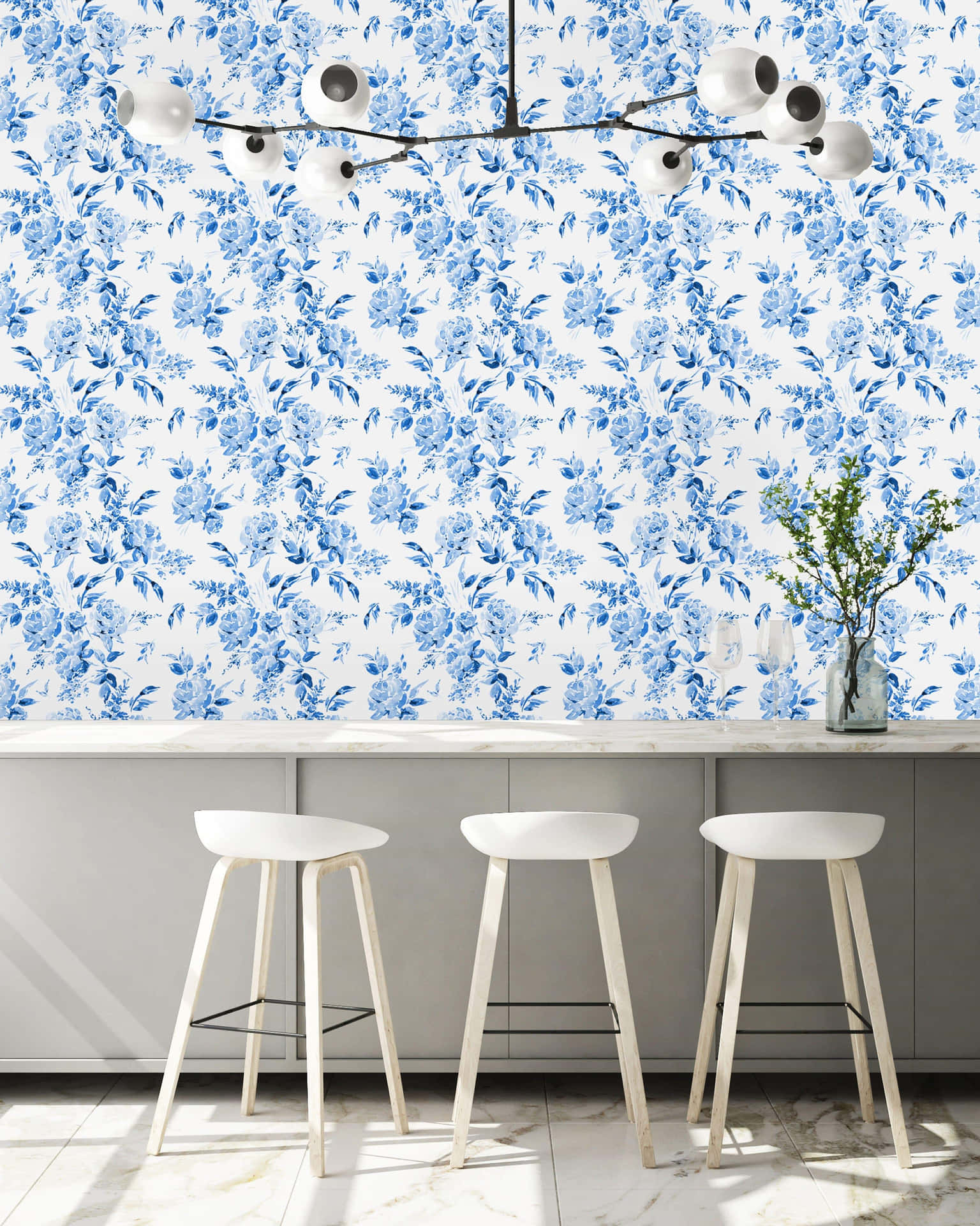 Papier Peint Floral Bleu Design Intérieur Fond d'écran