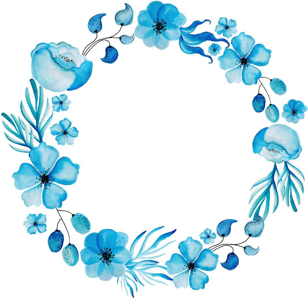 Blue Floral Watercolor Frame PNG