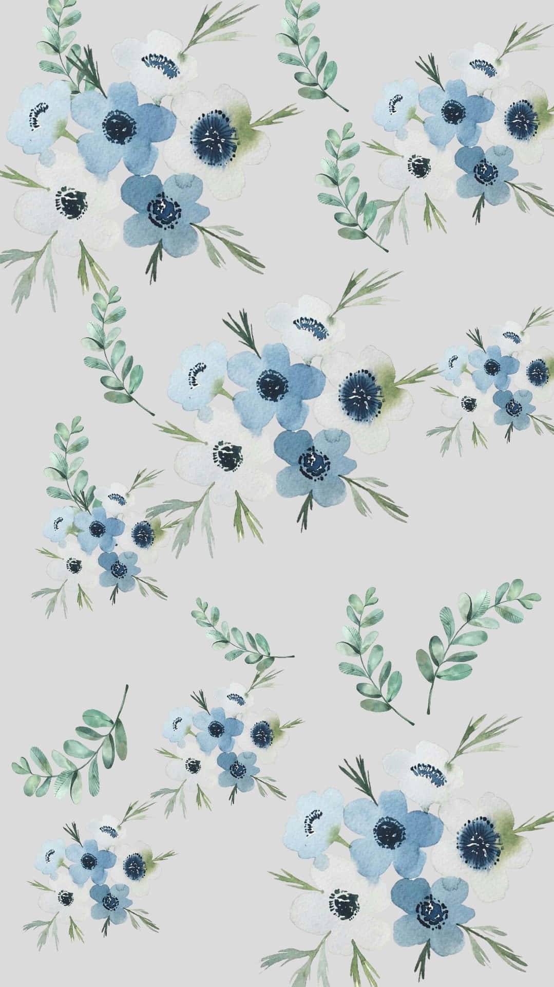 Blue Floral Watercolor Pattern Wallpaper