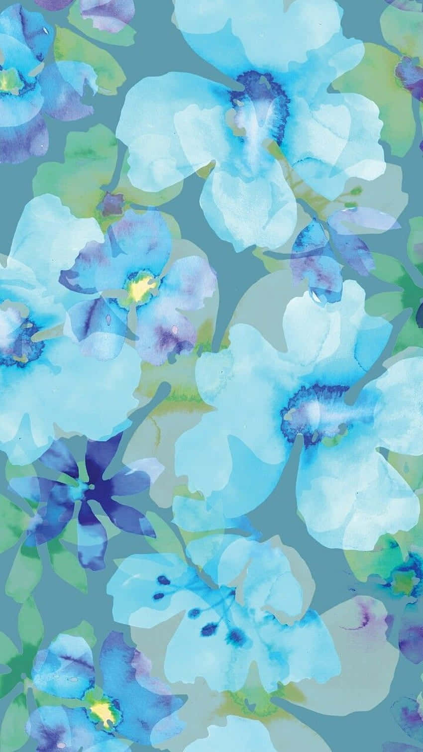 Blue Floral Watercolor Pattern Wallpaper