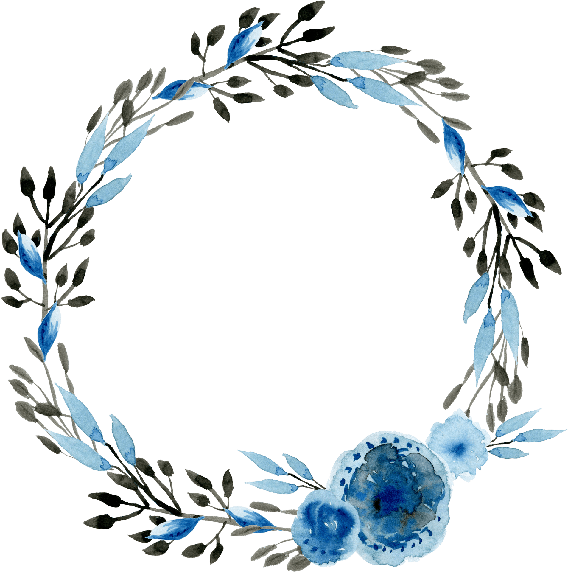 Blue Floral Wreath Frame PNG