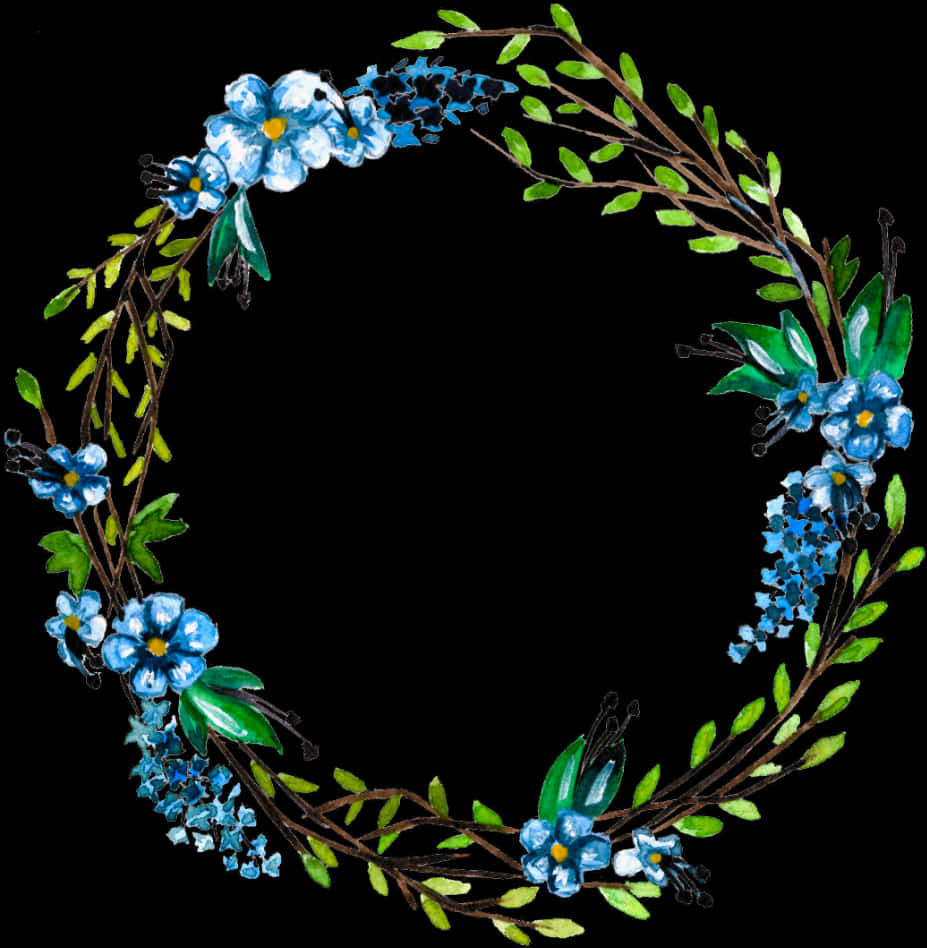 Blue_ Floral_ Wreath_ Illustration PNG