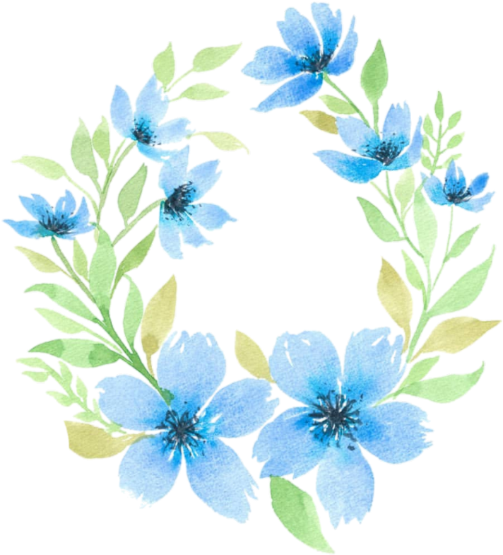 Blue Floral Wreath Watercolor Illustration PNG