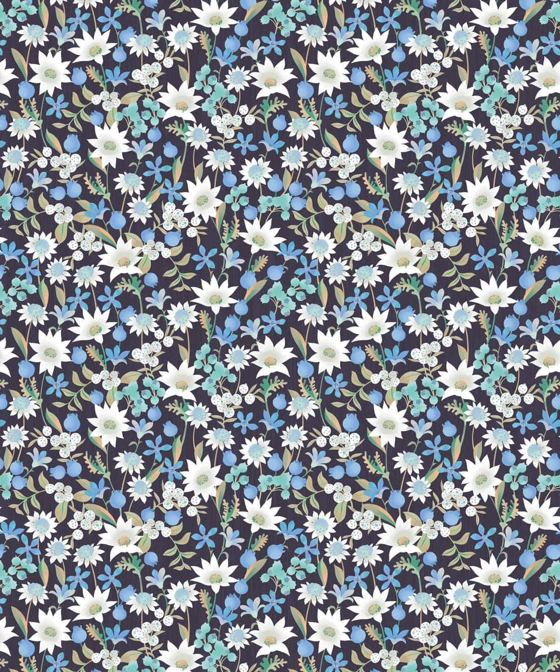 A Floral Pattern With Blue And White Flowers