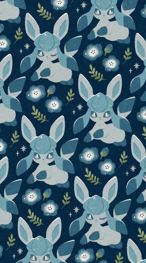 Glaceon Among The Blue Flowers Wallpaper