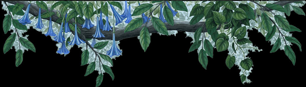 Blue Flower Hanging Vine Border PNG