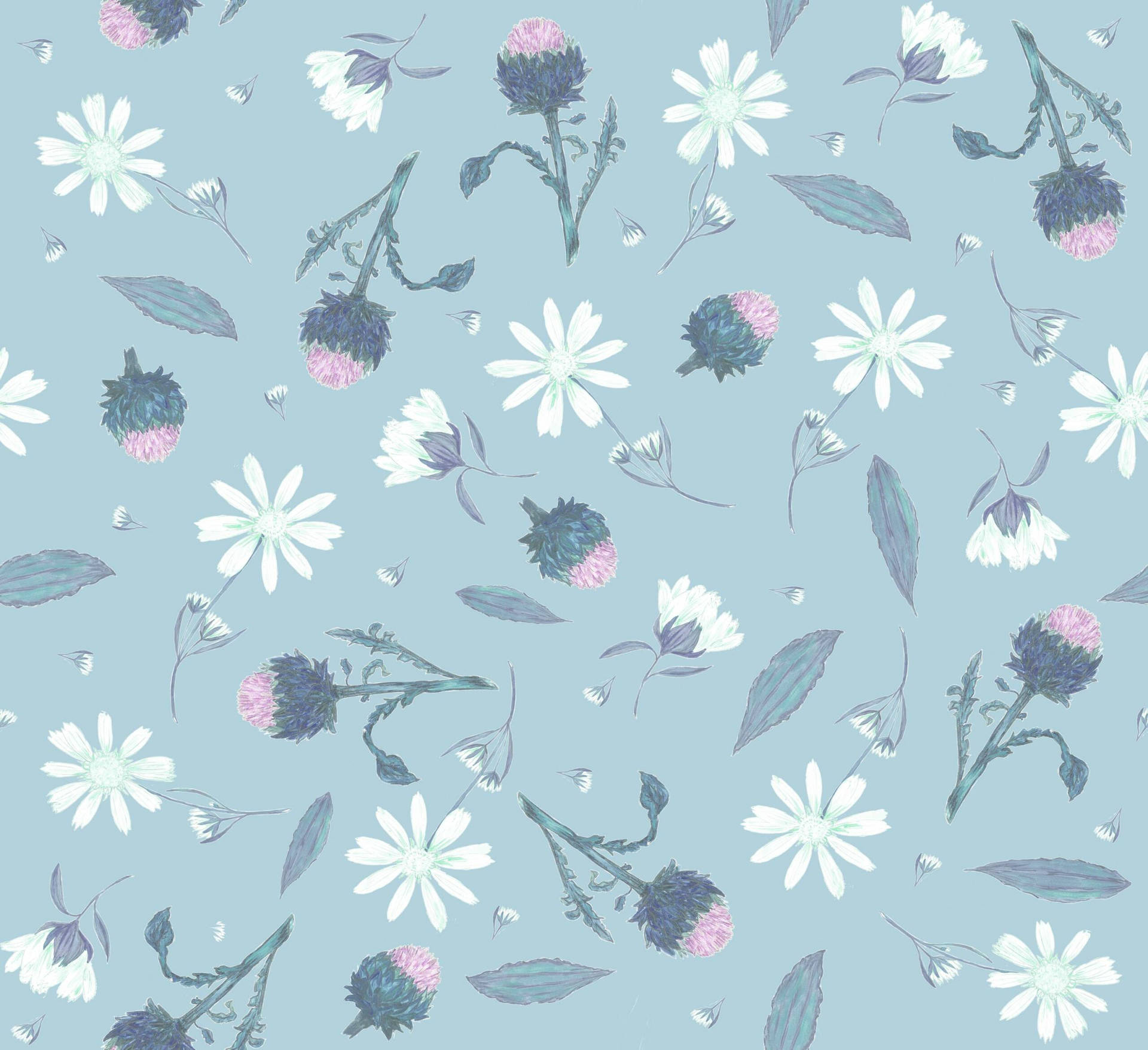 Blue flower patterns design wallpaper