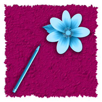 Blue Flowerand Pencilon Textured Background PNG