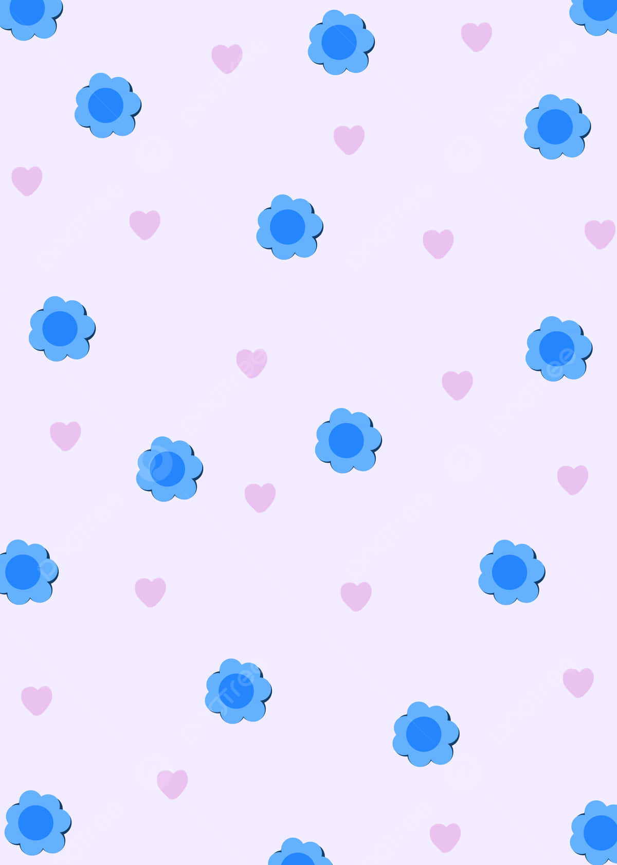 Blue Flowers Pink Hearts Pattern Wallpaper