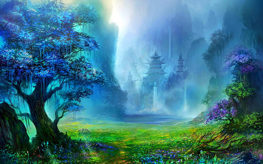Blue Fog Forest Painting Wallpaper