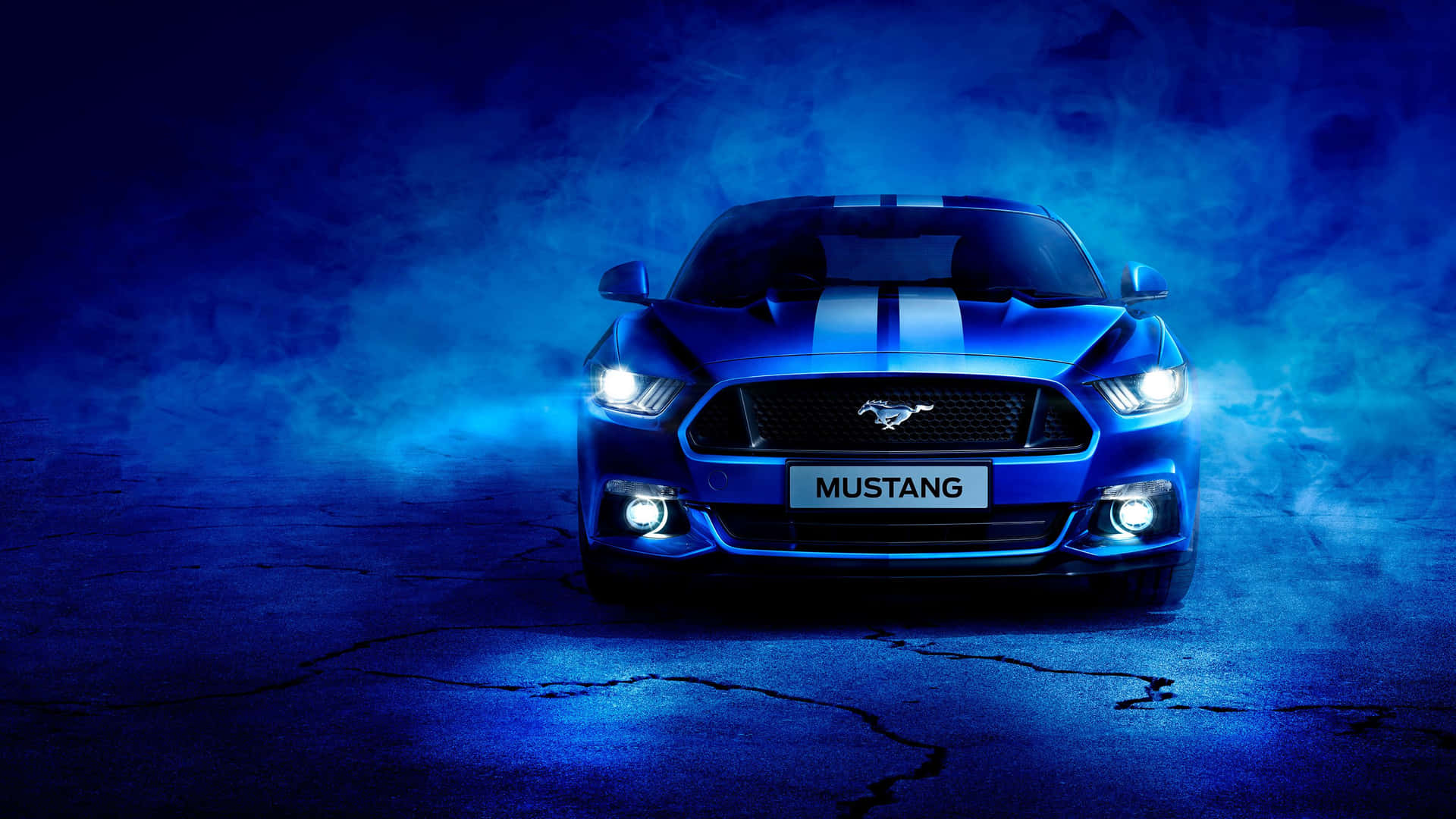Blue Ford Mustang In A Fog Wallpaper
