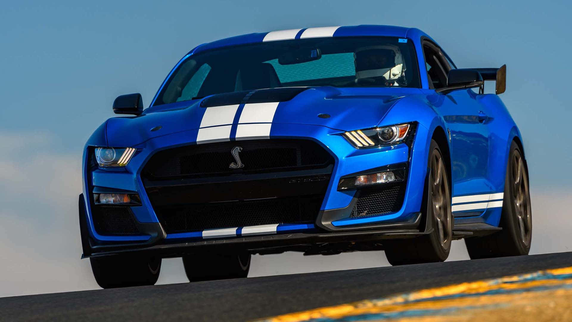 Blue Ford Mustang Shelby G T500 Action Wallpaper