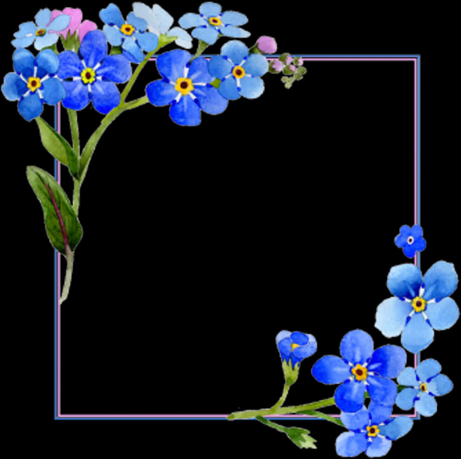 Blue Forget Me Not Floral Frame PNG