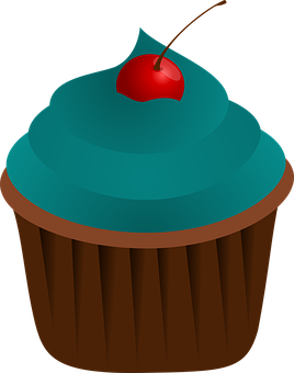 Blue Frosted Cupcakewith Cherry PNG
