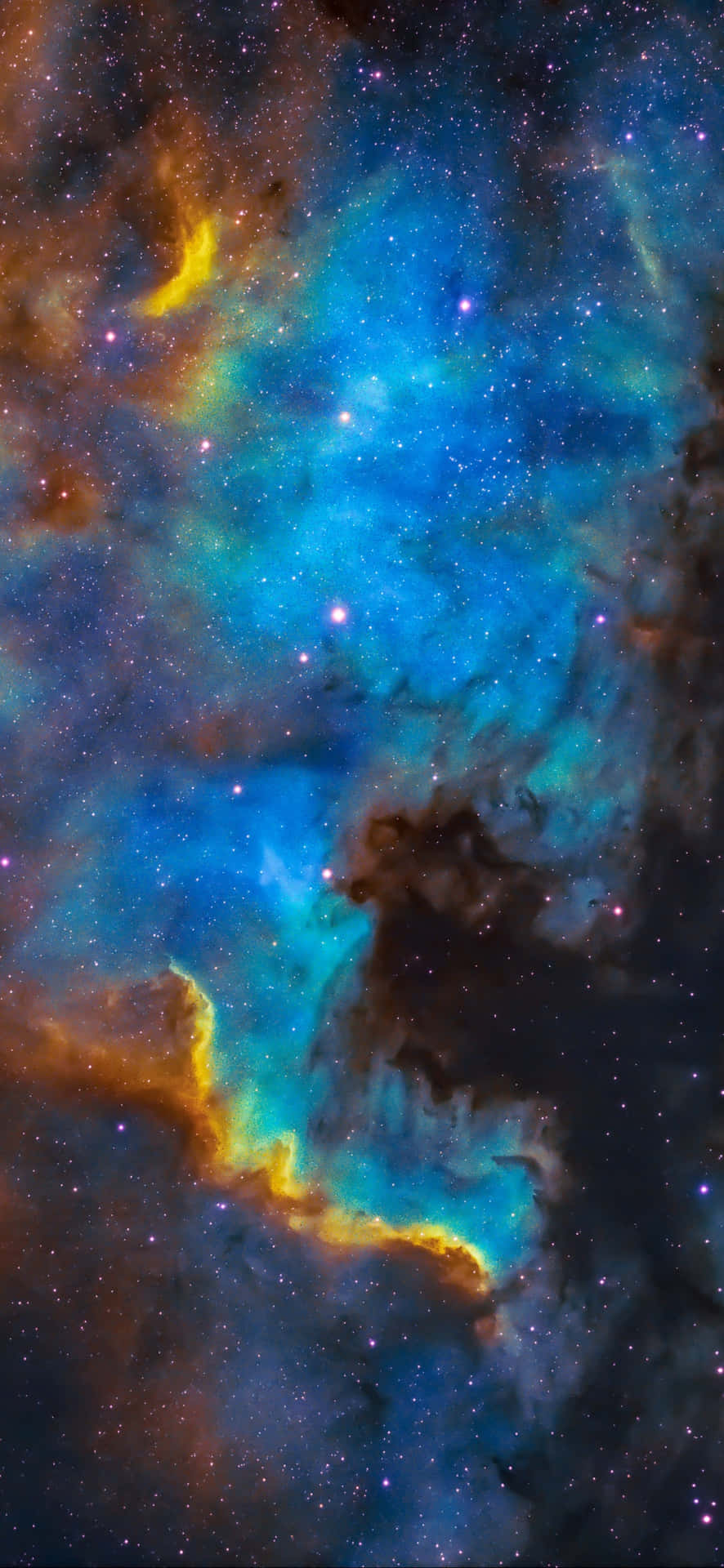 A Blue And Orange Nebula With Stars In The Background Wallpaper