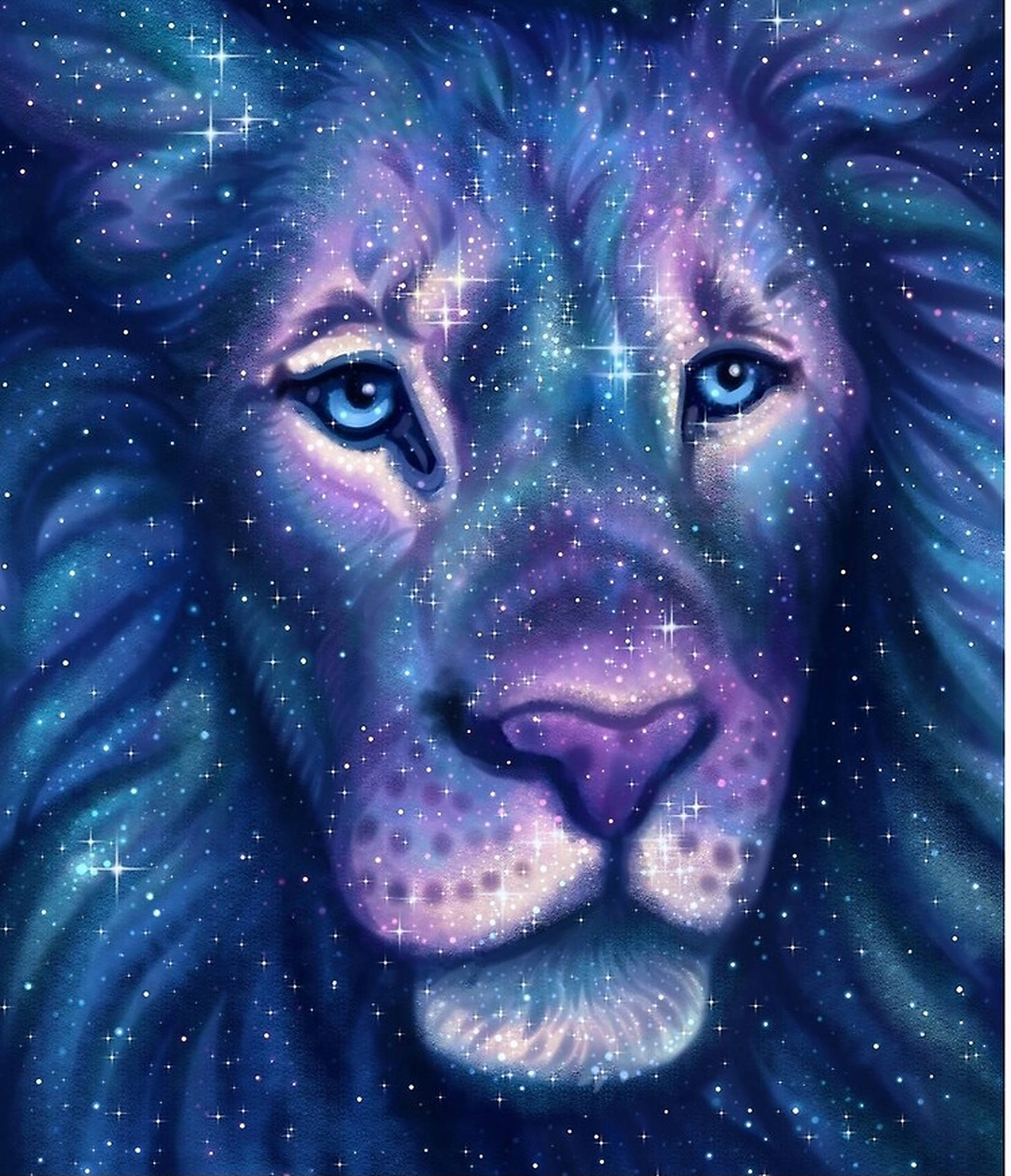 Blue Galaxy Lion Face Background