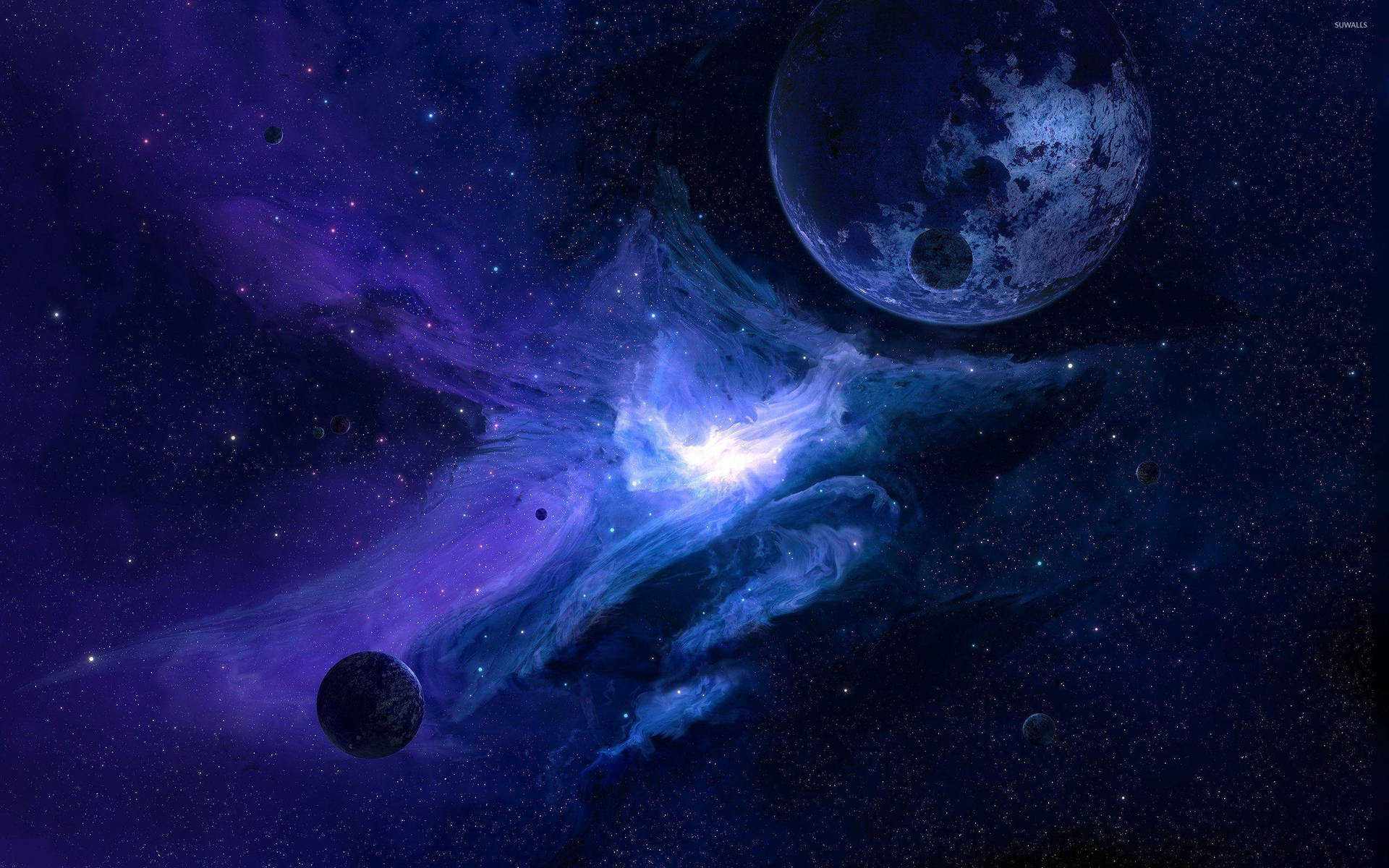 Blue Galaxy With Heavenly Bodies Wallpaper