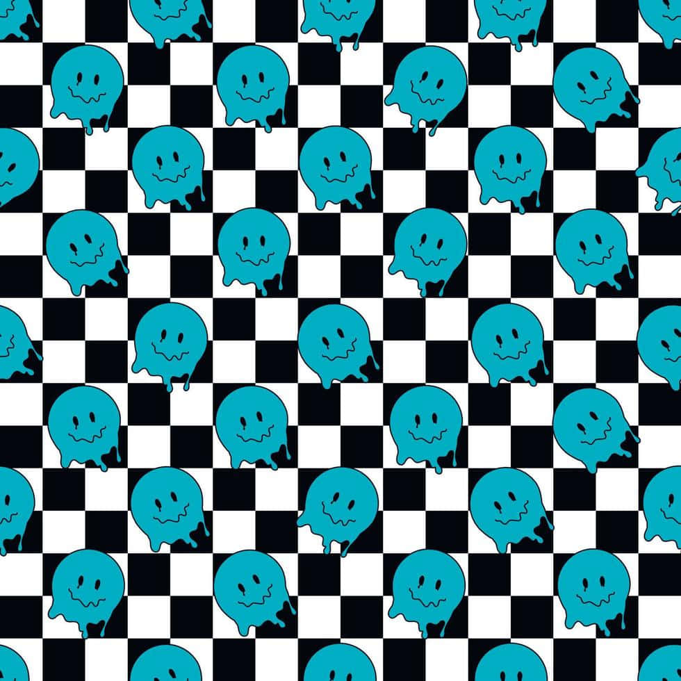 Blue Ghost Patternon Checkerboard Wallpaper